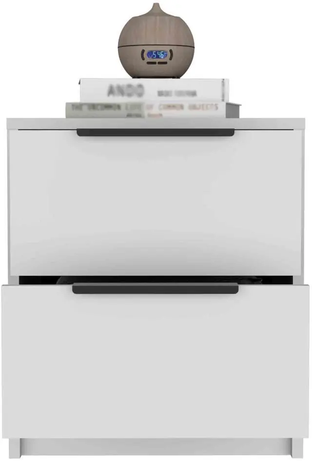 Alt view image 5 of 7 - Kaia Nightstand , End Table, Side Table Two Drawers, Metal Handle -White