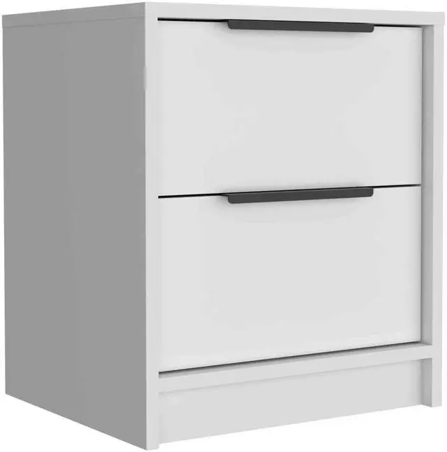 Alt view image 6 of 7 - Kaia Nightstand , End Table, Side Table Two Drawers, Metal Handle -White