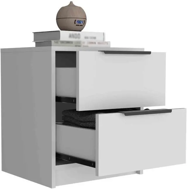 Alt view image 7 of 7 - Kaia Nightstand , End Table, Side Table Two Drawers, Metal Handle -White