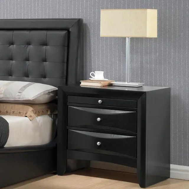 Main image of Black 2-Drawer Nightstand with Tray