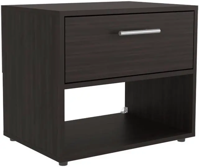 Alt view image 2 of 7 - Alpine 18" High One Drawer Nightstand with One Shelf, Side Table, End Table For Bedroom, Living Room Dark Walnut