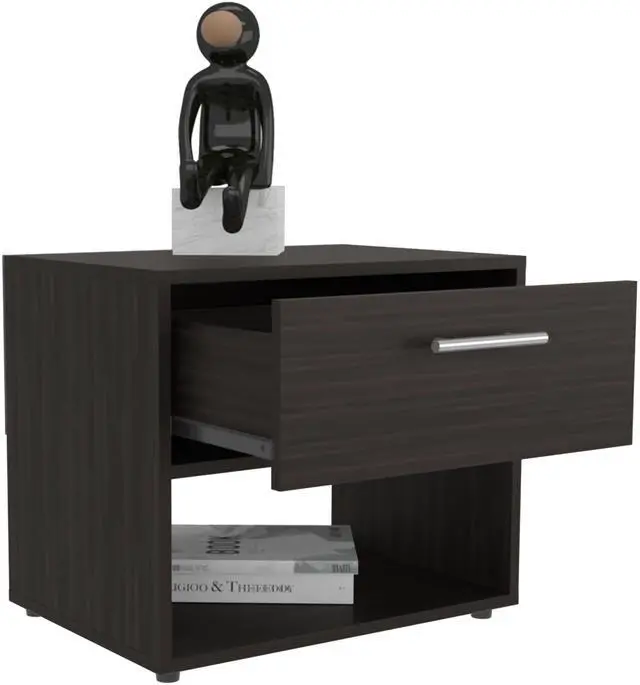 Alt view image 7 of 7 - Alpine 18" High One Drawer Nightstand with One Shelf, Side Table, End Table For Bedroom, Living Room Dark Walnut