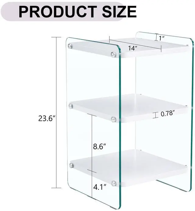 Alt view image 4 of 7 - Three levels of bedside tables. The board surface is MDF, with white stickers, and both sides are transparent tempered glass. The design is simple and generous, with storage function.W1512P284948