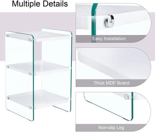 Alt view image 6 of 7 - Three levels of bedside tables. The board surface is MDF, with white stickers, and both sides are transparent tempered glass. The design is simple and generous, with storage function.W1512P284948