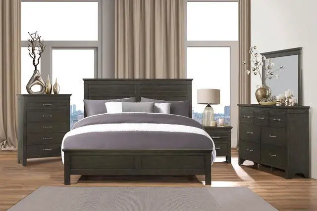 Alt view image 7 of 7 - Transitional Bedroom 1pc Nightstand of Center Glides Drawers Charcoal Gray Finish Bed Side Table Wooden Furniture