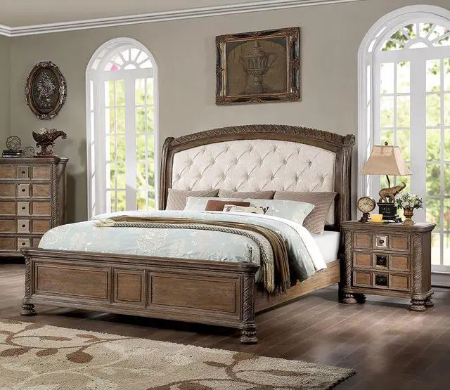 Alt view image 5 of 7 - Transitional Rustic Natural Tone 1pc Nightstand Only Solid wood 3-Drawers Bronze Round Knobs Bedside Table Bedroom Furniture