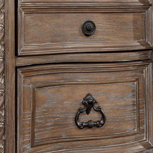 Alt view image 6 of 7 - Transitional Rustic Natural Tone 1pc Nightstand Only Solid wood 3-Drawers Bronze Round Knobs Bedside Table Bedroom Furniture