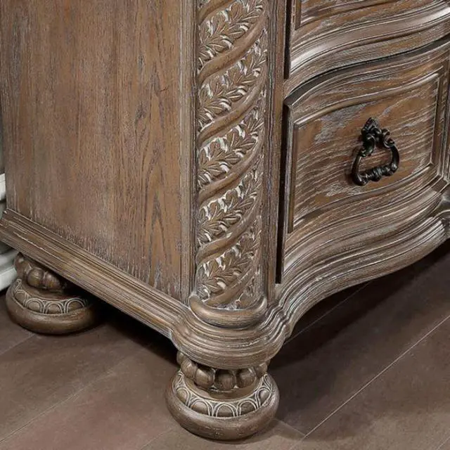 Alt view image 7 of 7 - Transitional Rustic Natural Tone 1pc Nightstand Only Solid wood 3-Drawers Bronze Round Knobs Bedside Table Bedroom Furniture