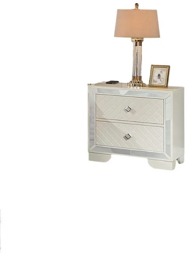 Alt view image 5 of 7 - Classic Luxury Look Cream 1pc Nightstand Wooden Bedside Table 2x Drawers w Mirror Glass Panel Bedroom Furniture