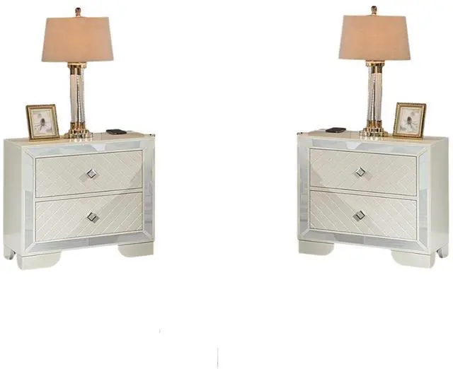 Alt view image 7 of 7 - Classic Luxury Look Cream 1pc Nightstand Wooden Bedside Table 2x Drawers w Mirror Glass Panel Bedroom Furniture