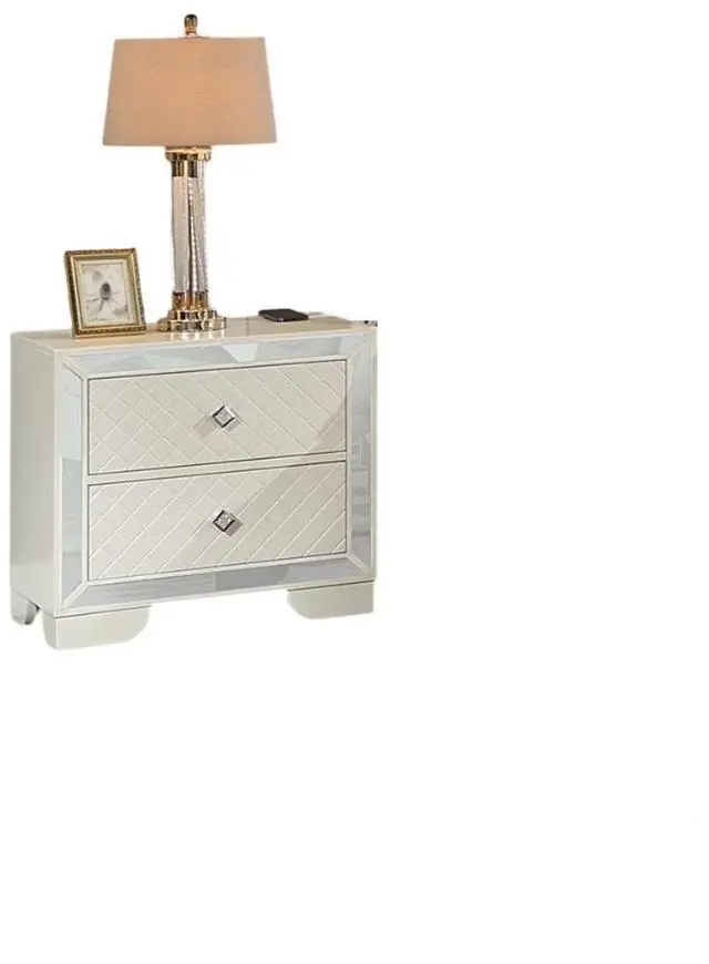 Alt view image 6 of 7 - Classic Luxury Look Cream 1pc Nightstand Wooden Bedside Table 2x Drawers w Mirror Glass Panel Bedroom Furniture