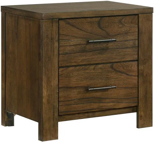 Alt view image 2 of 6 - 1pc Oak Finish Nightstand of 2x Drawers Rustic Aesthetic Bedroom Furniture 1pc Bedside Cabinet