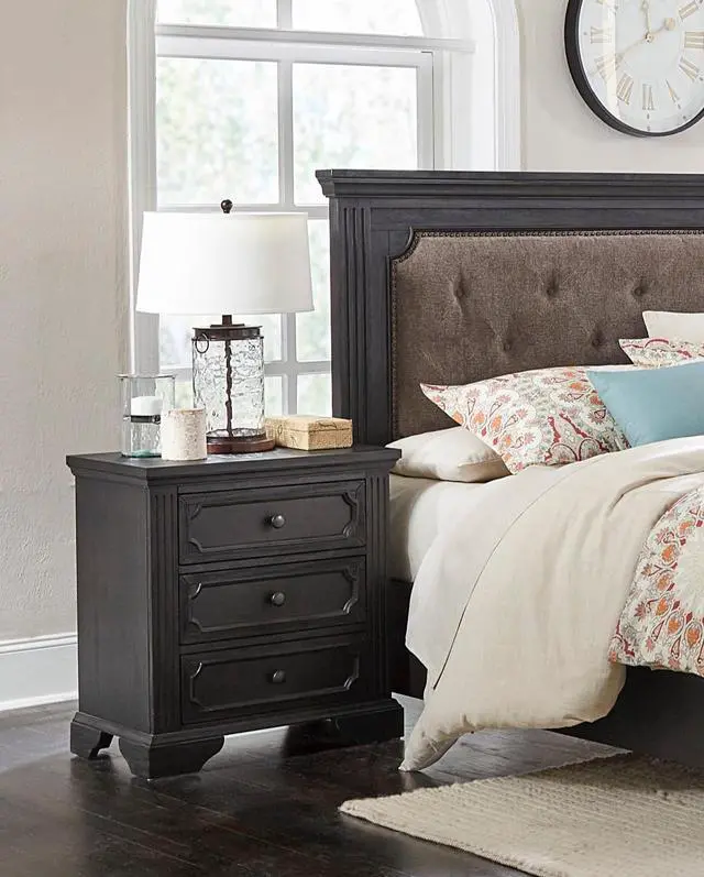 Main image of Traditional Design 3-Drawers Nightstand 1pc Charcoal Finish Rustic Style Bedroom Furniture