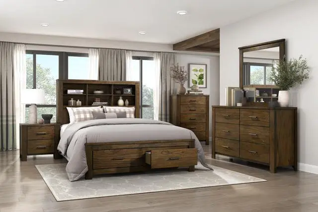 Alt view image 5 of 6 - 1pc Oak Finish Nightstand of 2x Drawers Rustic Aesthetic Bedroom Furniture 1pc Bedside Cabinet