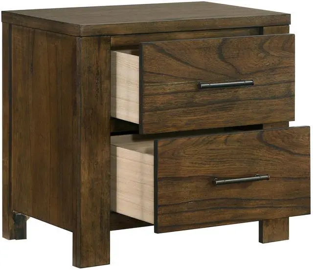 Alt view image 3 of 6 - 1pc Oak Finish Nightstand of 2x Drawers Rustic Aesthetic Bedroom Furniture 1pc Bedside Cabinet