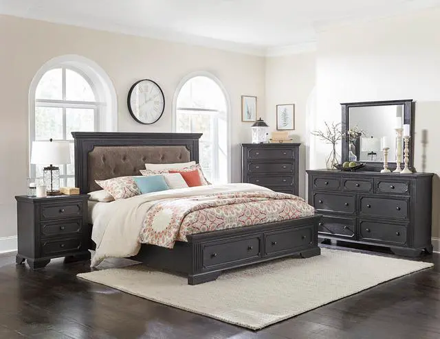 Alt view image 5 of 6 - Traditional Design 3-Drawers Nightstand 1pc Charcoal Finish Rustic Style Bedroom Furniture