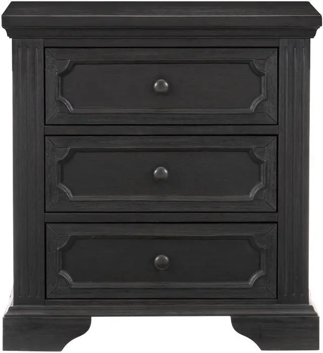 Alt view image 2 of 6 - Traditional Design 3-Drawers Nightstand 1pc Charcoal Finish Rustic Style Bedroom Furniture