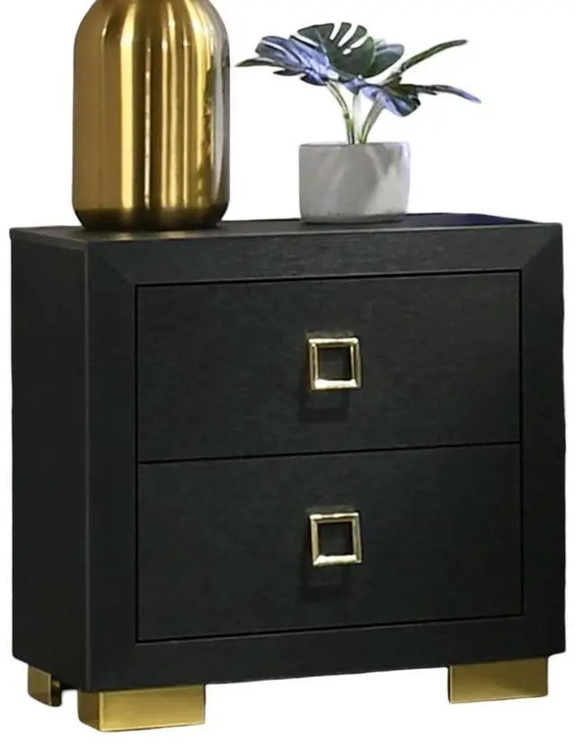 Alt view image 3 of 7 - Modern 1pc Nightstand Black Color Center Glide 2-Drawers Bedside Table Square Pulls Bedroom Furniture