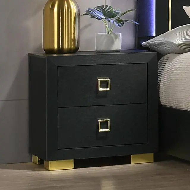 Alt view image 4 of 7 - Modern 1pc Nightstand Black Color Center Glide 2-Drawers Bedside Table Square Pulls Bedroom Furniture