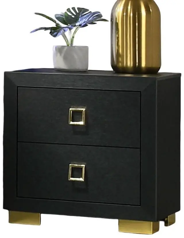 Alt view image 5 of 7 - Modern 1pc Nightstand Black Color Center Glide 2-Drawers Bedside Table Square Pulls Bedroom Furniture