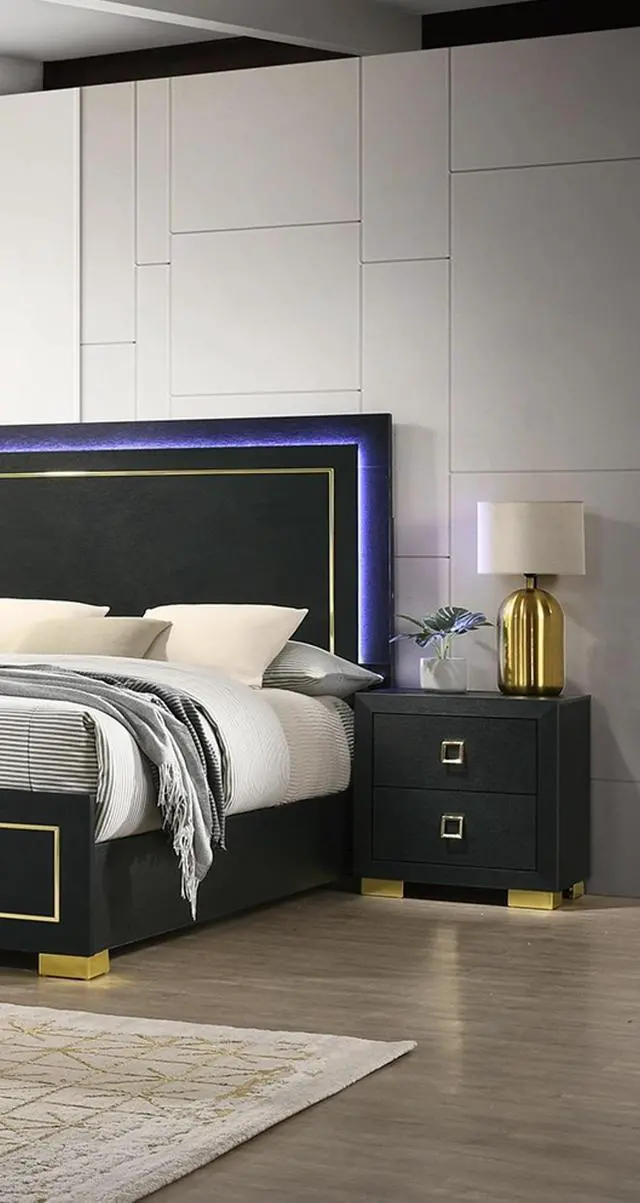 Alt view image 6 of 7 - Modern 1pc Nightstand Black Color Center Glide 2-Drawers Bedside Table Square Pulls Bedroom Furniture