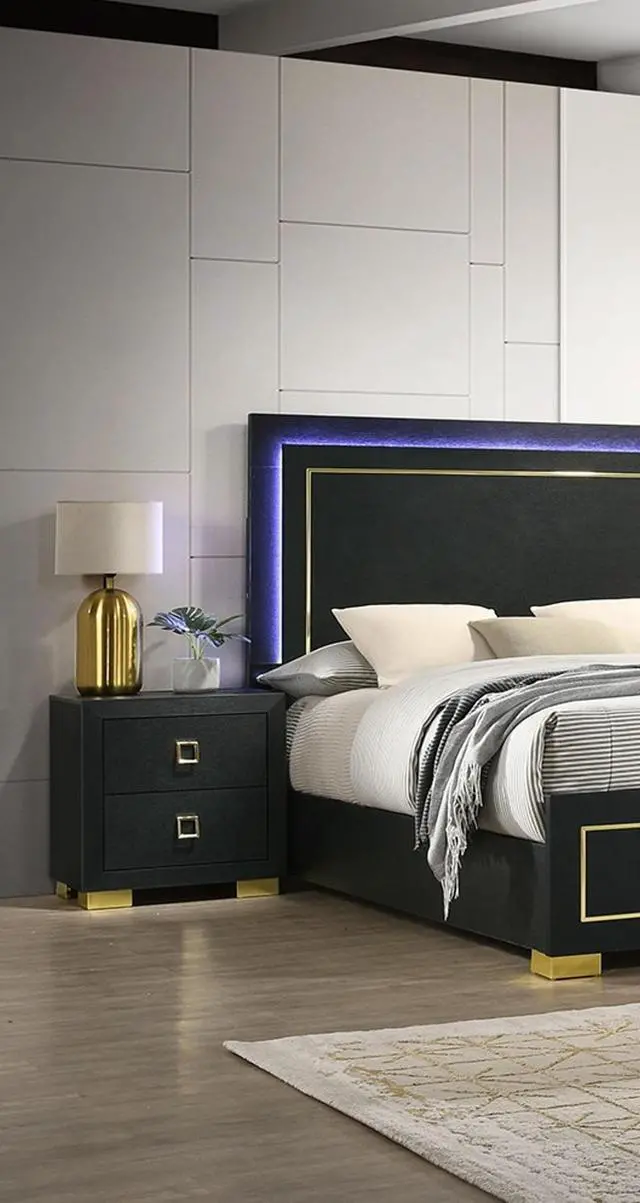 Alt view image 7 of 7 - Modern 1pc Nightstand Black Color Center Glide 2-Drawers Bedside Table Square Pulls Bedroom Furniture