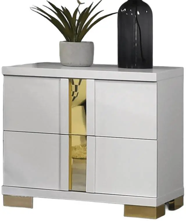 Alt view image 4 of 7 - White And Gold Trim 1pc Nightstand Bracketed Metal Legs Acrylic Trim Contemporary Bedroom Furniture