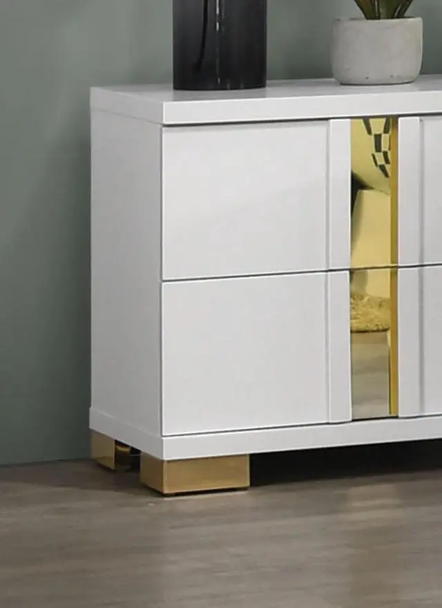 Alt view image 6 of 7 - White And Gold Trim 1pc Nightstand Bracketed Metal Legs Acrylic Trim Contemporary Bedroom Furniture