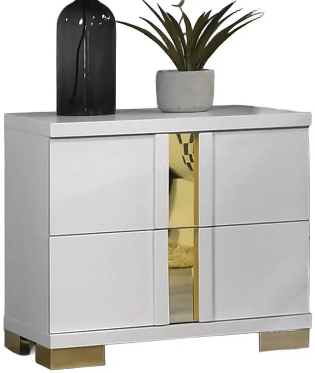 Alt view image 5 of 7 - White And Gold Trim 1pc Nightstand Bracketed Metal Legs Acrylic Trim Contemporary Bedroom Furniture