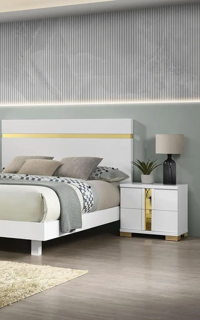Alt view image 7 of 7 - White And Gold Trim 1pc Nightstand Bracketed Metal Legs Acrylic Trim Contemporary Bedroom Furniture