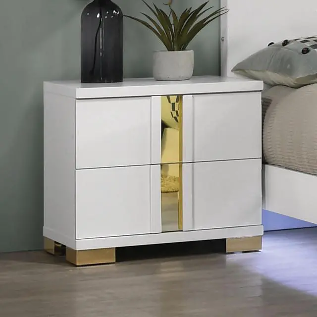 Alt view image 3 of 7 - White And Gold Trim 1pc Nightstand Bracketed Metal Legs Acrylic Trim Contemporary Bedroom Furniture