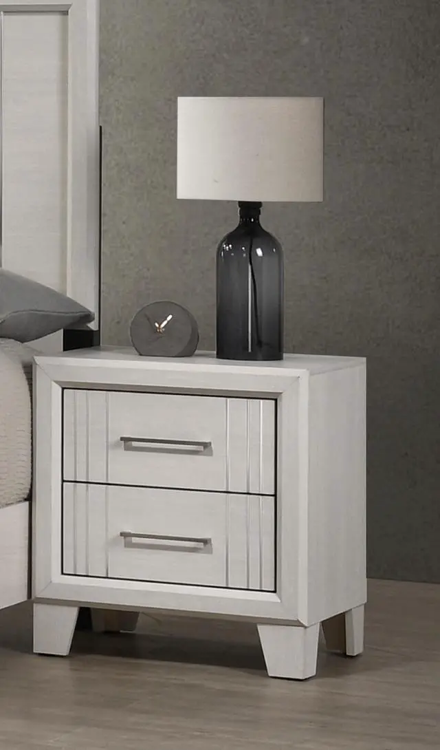 Alt view image 3 of 6 - 1pc Contemporary Two-Drawers Nightstand Bed Side Cabinet Wooden Furniture White/Beige Color