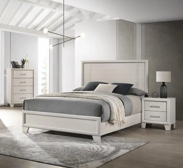 Alt view image 6 of 6 - 1pc Contemporary Two-Drawers Nightstand Bed Side Cabinet Wooden Furniture White/Beige Color