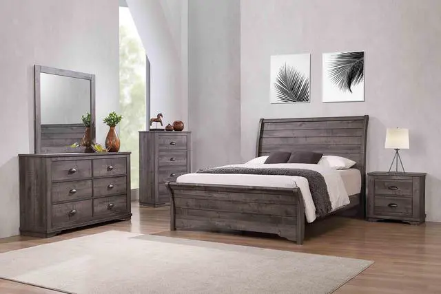 Alt view image 5 of 5 - 1pc Contemporary Two-Drawers Nightstand Bed Side Cabinet Wooden Furniture Rustic Gray Color