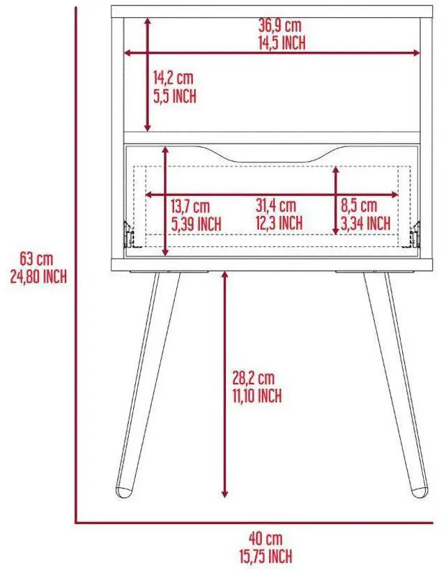 Alt view image 3 of 7 - Otom Nightstand , Superior Top, One Open Shelf, One Drawer, Four Legs -Smokey Oak / White