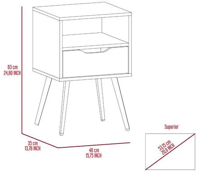 Alt view image 4 of 7 - Otom Nightstand , Superior Top, One Open Shelf, One Drawer, Four Legs -Smokey Oak / White