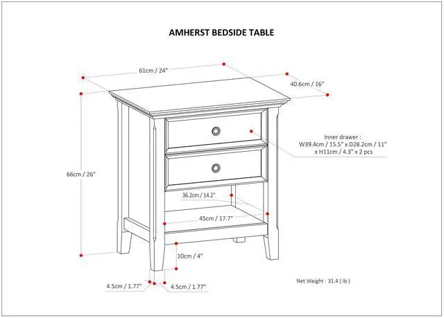 Alt view image 4 of 5 - Amherst - Bedside Table - Rustic Natural Aged Brown