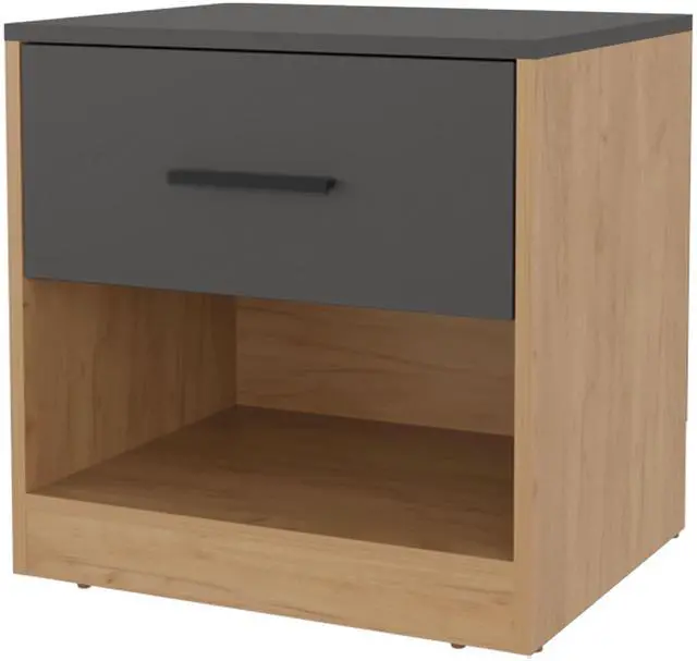 Alt view image 2 of 7 - Solomon Nightstand with a Drawer, Natural Oak and Matt Grey