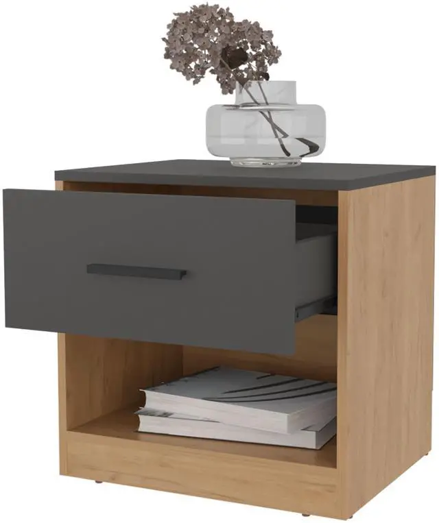 Alt view image 5 of 7 - Solomon Nightstand with a Drawer, Natural Oak and Matt Grey