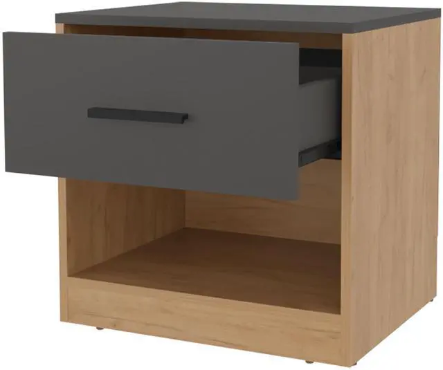 Alt view image 6 of 7 - Solomon Nightstand with a Drawer, Natural Oak and Matt Grey