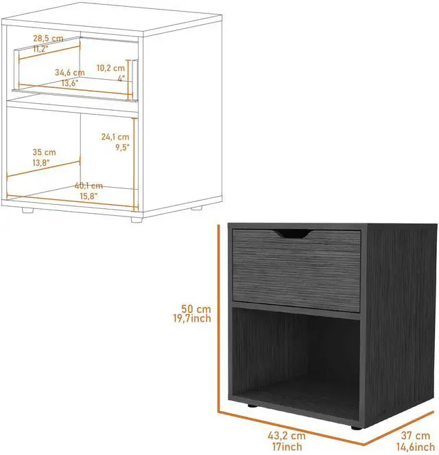 Alt view image 6 of 7 - FM FURNITURE Elliott Nightstand with Elegant Drawer and Open Shelf, Ligth Gray