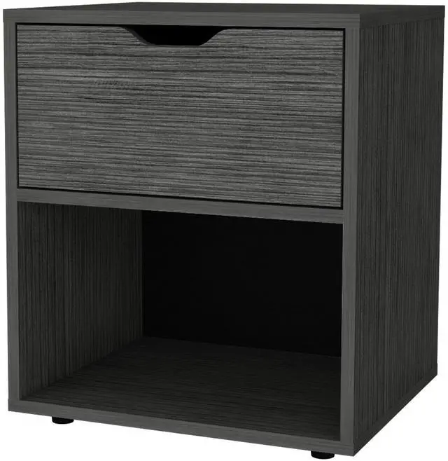 Alt view image 4 of 7 - FM FURNITURE Elliott Nightstand with Elegant Drawer and Open Shelf, Ligth Gray