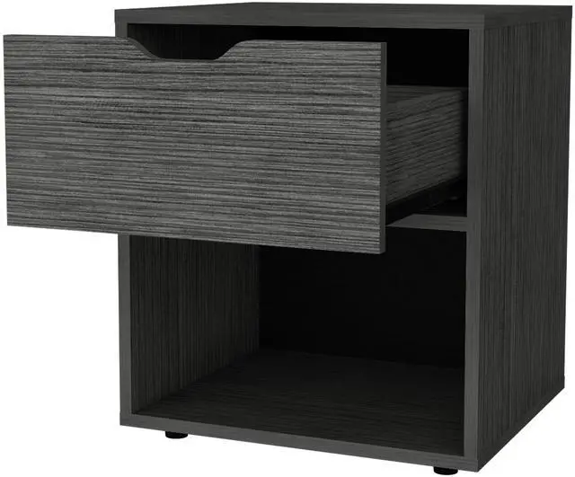 Alt view image 2 of 7 - FM FURNITURE Elliott Nightstand with Elegant Drawer and Open Shelf, Ligth Gray