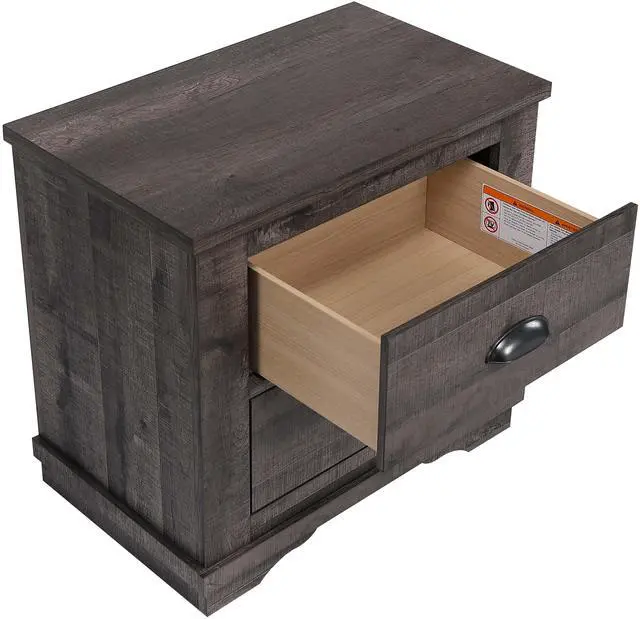 Alt view image 2 of 5 - 1pc Contemporary Two-Drawers Nightstand Bed Side Cabinet Wooden Furniture Rustic Gray Color