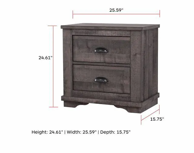 Alt view image 4 of 5 - 1pc Contemporary Two-Drawers Nightstand Bed Side Cabinet Wooden Furniture Rustic Gray Color