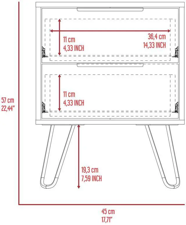 Alt view image 7 of 7 - Nightstand Skyoner 2, Harpin Legs, Two Drawers, Black Wengue Finish