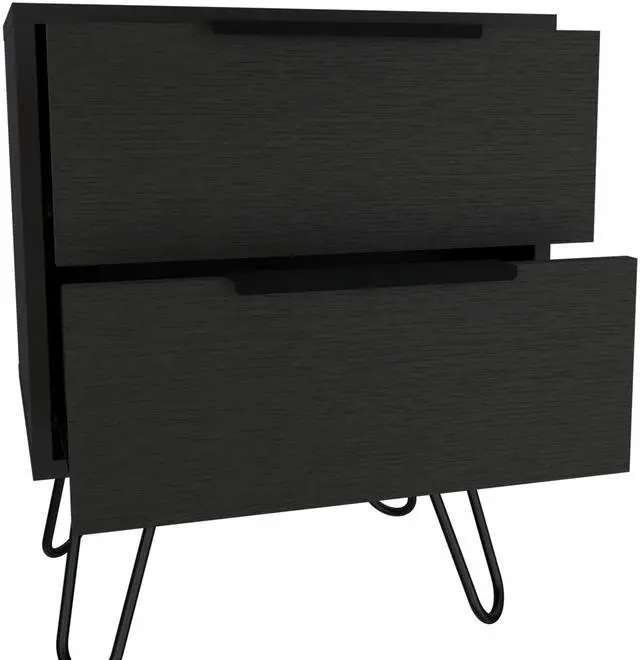 Alt view image 3 of 7 - Nightstand Skyoner 2, Harpin Legs, Two Drawers, Black Wengue Finish