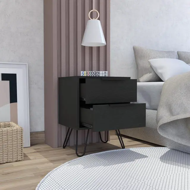 Main image of Nightstand Skyoner 2, Harpin Legs, Two Drawers, Black Wengue Finish