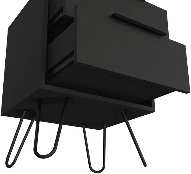 Alt view image 4 of 7 - Nightstand Skyoner 2, Harpin Legs, Two Drawers, Black Wengue Finish