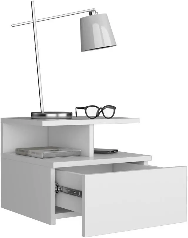 Alt view image 2 of 7 - Floating Nightstand Flopini, One Drawer, White Finish